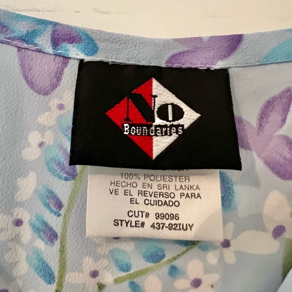 Early 2000s Vintage Light Blue Ditsy Floral Print Purple Tie Back Summer Dress - Picture 4 of 4